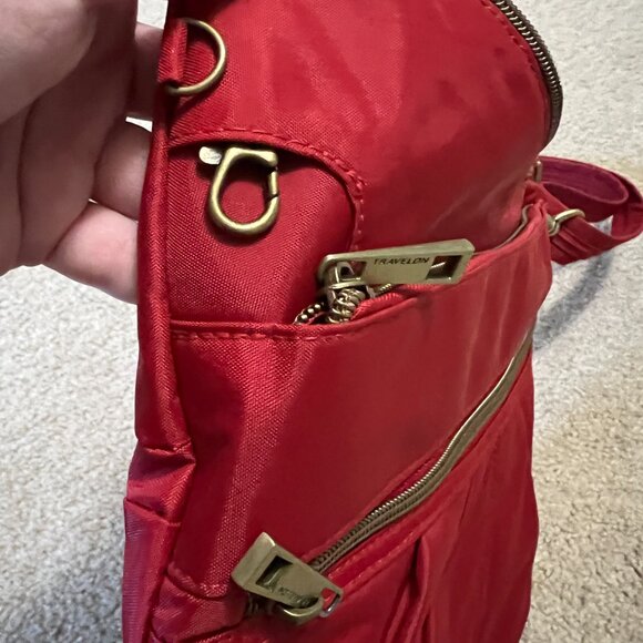 Travelon Anti-Theft Signature 3 Compartment Crossbody, Cayenne, Straight Pocket - Picture 5 of 11